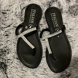 Italian Shoemakers Black Sandals with Metallic Bow